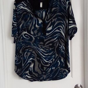 Perseption Black and Blue Patterned Blouse